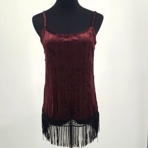 Ginger‎ Jar Velvet Spaghetti Strap Top with Fringe Hem Women's size Medium